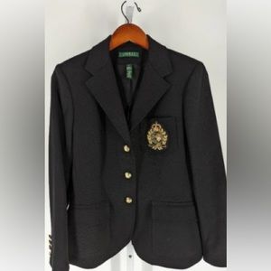 Ralph Lauren Black Club Jacket with Code of Arms Embroidery